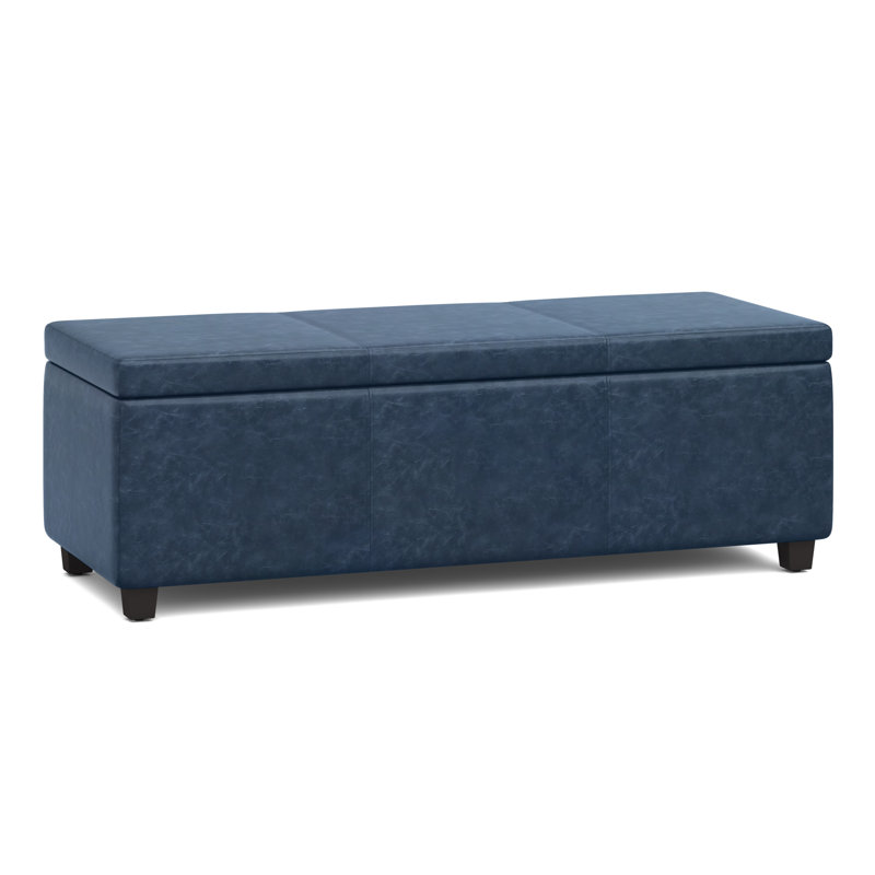 Avalon Denim Blue Faux Leather Storage Ottoman Bench