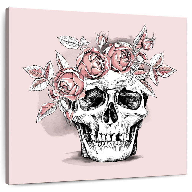 Crâne et fleur, H 30 po x l 30 po