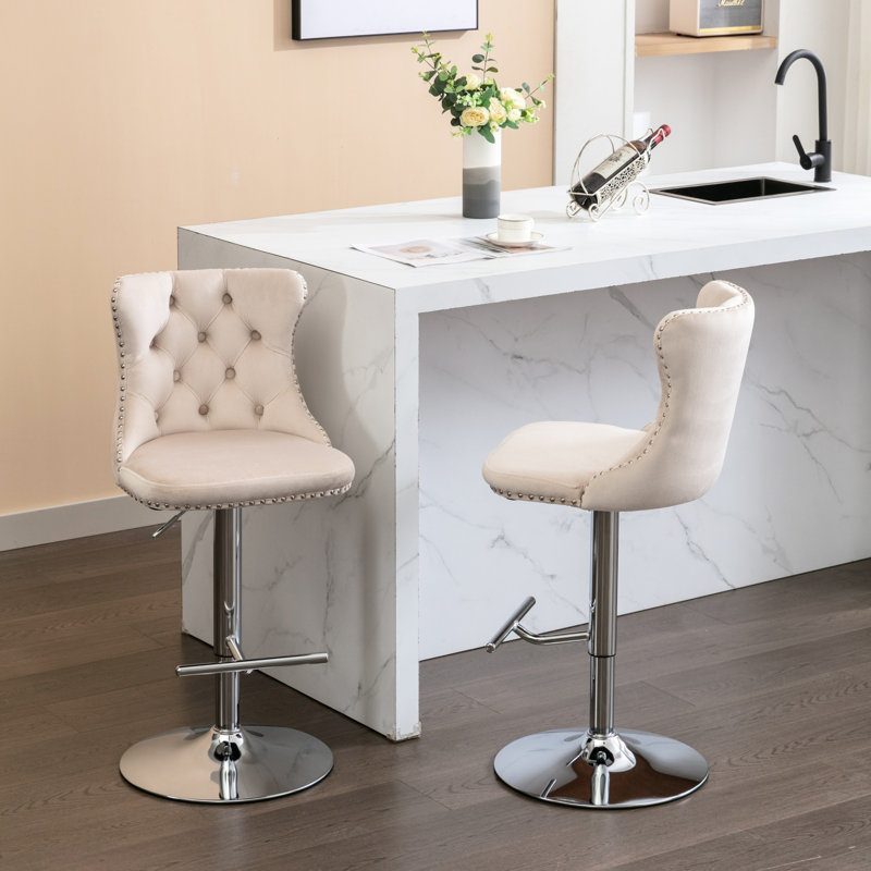 Velours beige - pivotant à 360 °, siège réglable en hauteur de 25 à 33 pouces, dossier pour la maison et la cuisine de pub de 2 2 pièces dans un îlot confortable