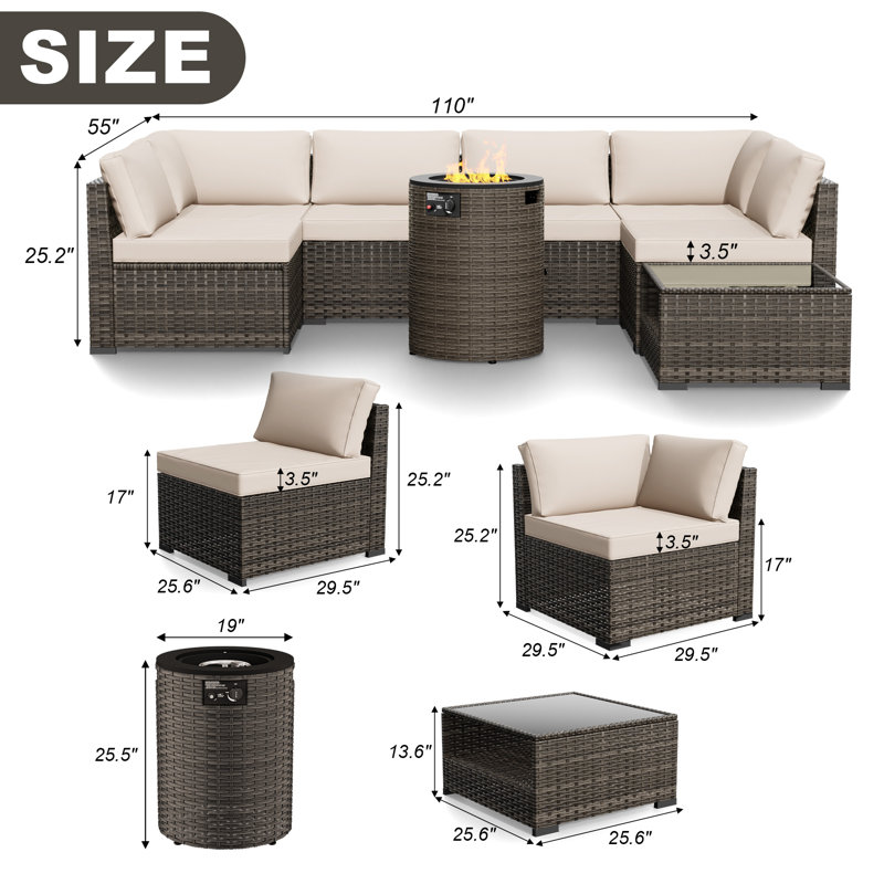Sectional Seating Group With Fire Pit, Beige