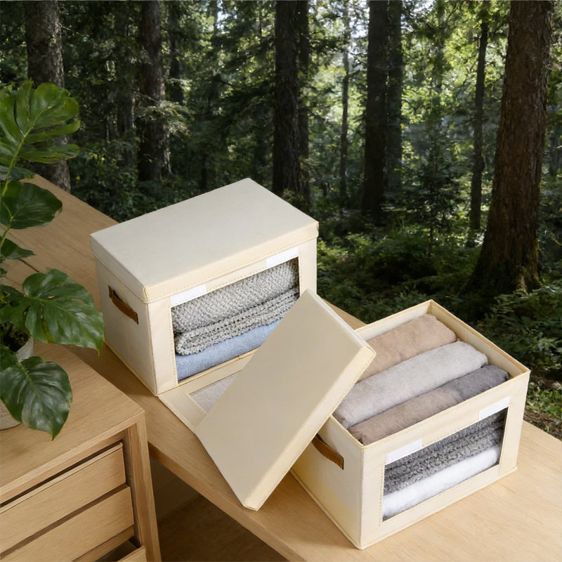Fabric Storage Bins With Clear Window - Front Opening Design, Stackable Organizer Boxes For Shelves, Closet, And Home Organization