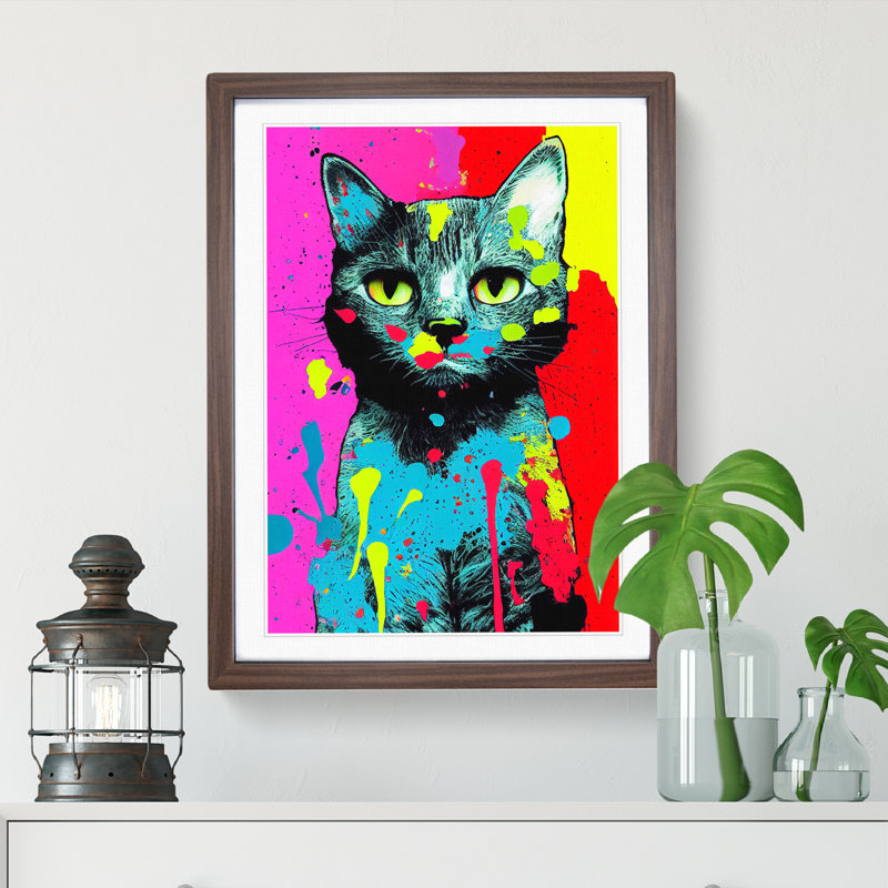Cat Splashed In No.1 - Single Picture Frame Painting, Walnut, 64cm H x 46cm W x 2cm D