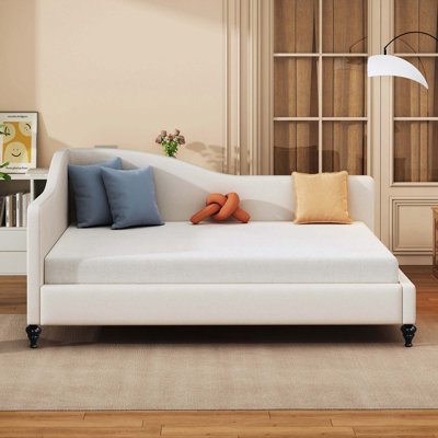 L-Shaped Linen Daybed, with Solid Wood Legs