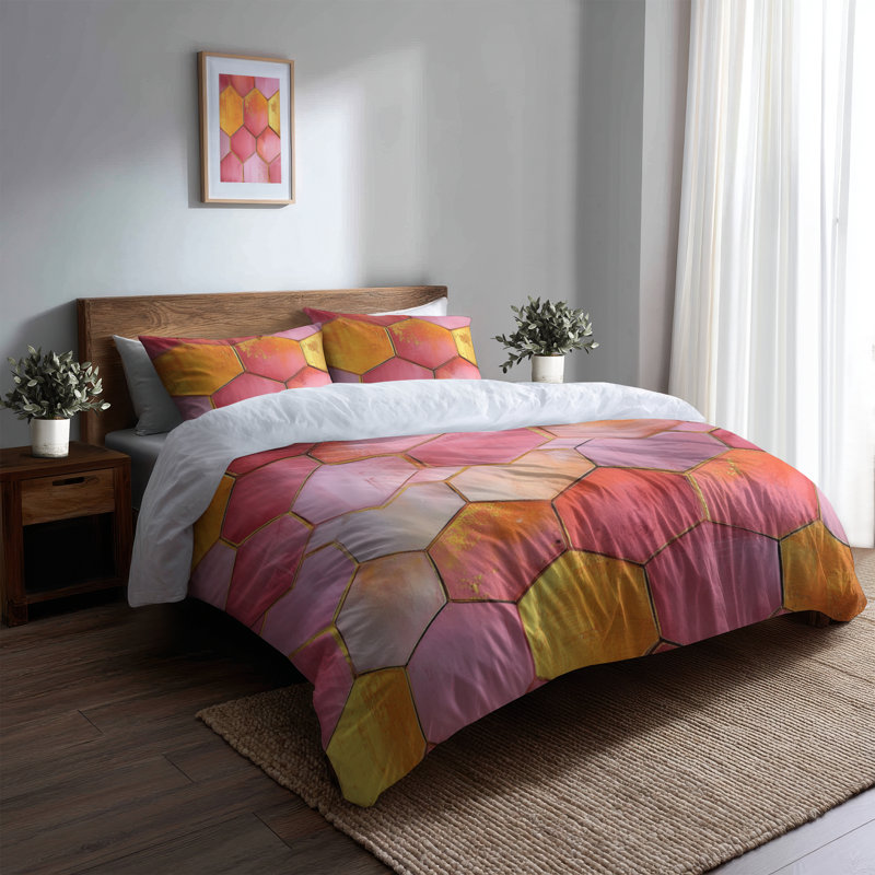 Housse de couette Hexagon Honeycomb in Sunset Tones - Ensemble de literie doré