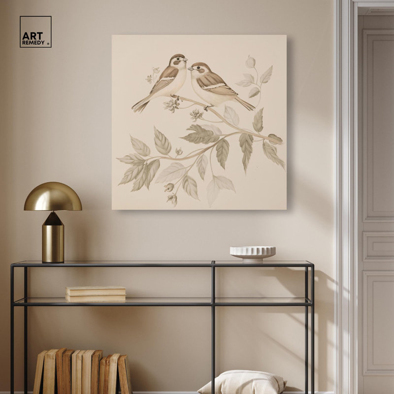 Paire d'illustrations rétro sur toile par Finches III par , H 40 po x l 40 po, Toile tendue avec châssis