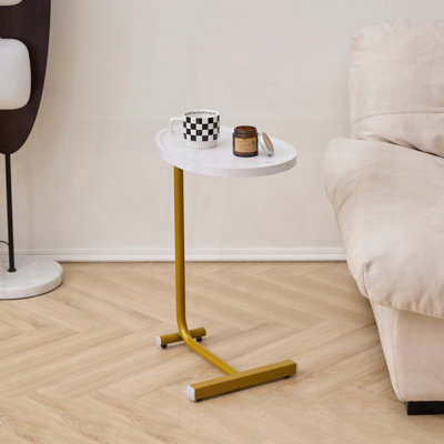 Table d'appoint blanche en forme de C pour canapé et chambre à coucher