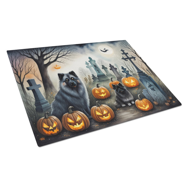 Grande planche à découper en verre Keeshond Spooky Halloween