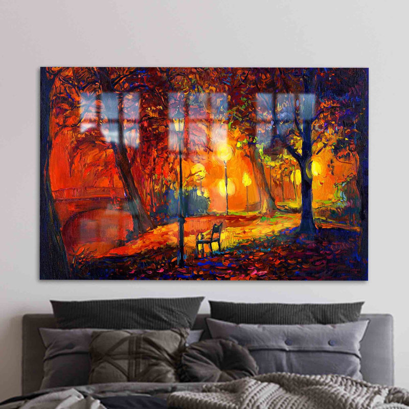 Arbre d'automne, art mural en verre trempé pour décoration murale citadine qui évoque un automne chaleureux dans chaque pièce