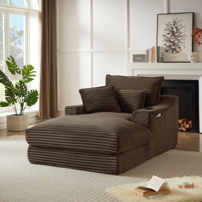 68"D Oversized Chaise Lounge Chair Indoor With Storage, Corduroy Upholstered Boneless Sleeper Sofa Bed With Cup Holder For Living Room by Wrought Studio