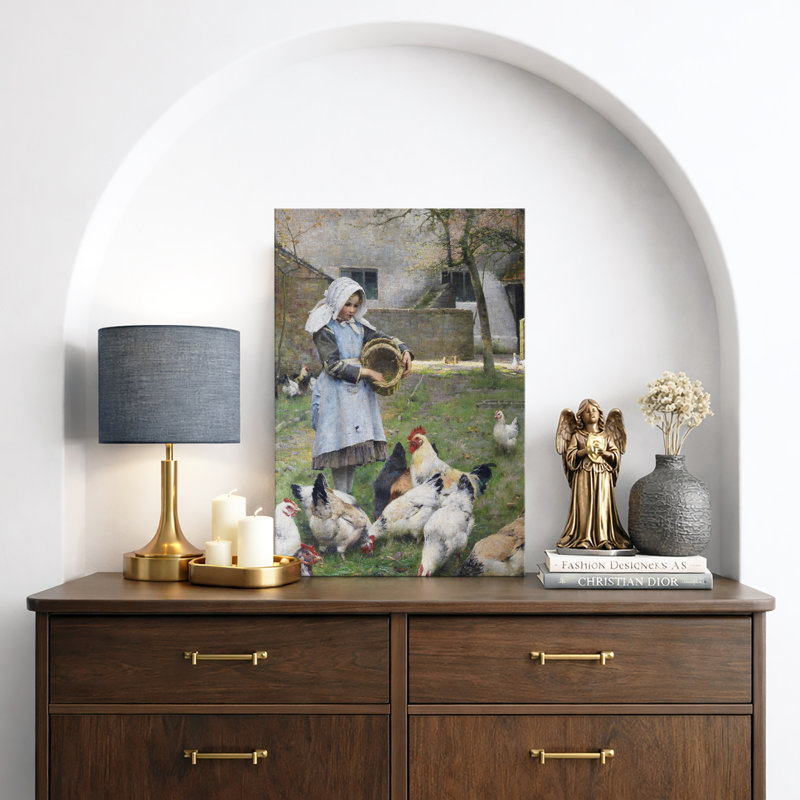 «Nourrir les poulets», art de la scène de la campagne, impression sur toile encadrée, H 36 po x l 24 po x P 1,5 po