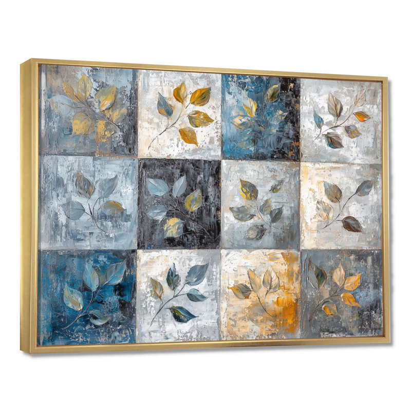 Jacksyn contrastant des carreaux de Boho III - Boho Tiles, art mural, H 34 po x l 44 po, Impression encadrée flottante, Doré