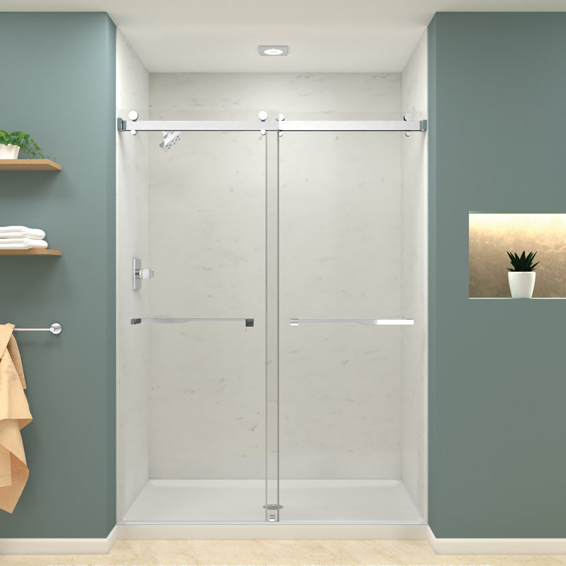 58" - 60" W x 80" H Double Sliding Frameless Shower Door with TruMotion Technology, Chrome