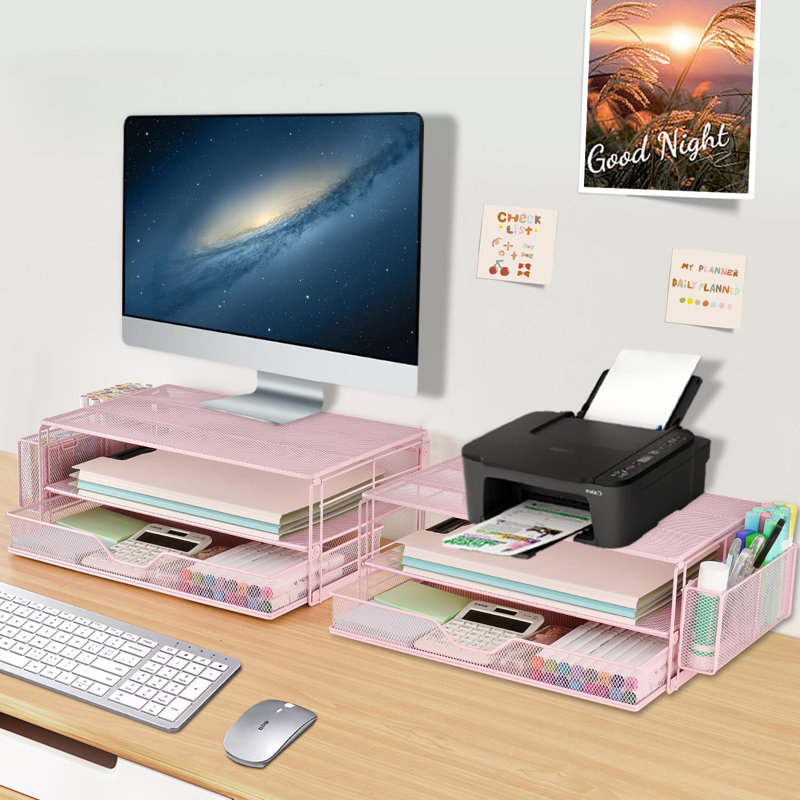 Support pour écran d'ordinateur avec tiroirs et 2 porte-stylos Accessoires de bureau et organisateurs de bureau