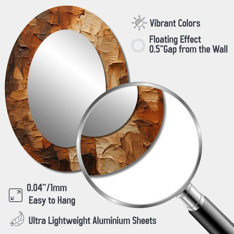 Brown tree bark Essence 2 - Landscapes Oval Decorative Mirror On Metal, 40" H x 30" W