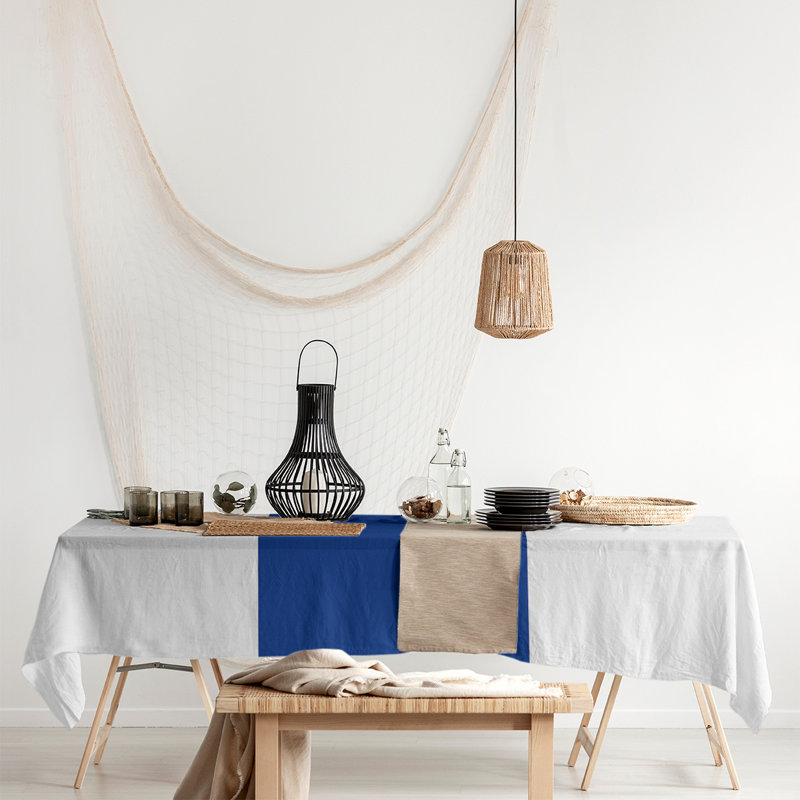 New York NYC Table Runner, White/Royal Blue/White, Cotton Blend, 102" x 58"