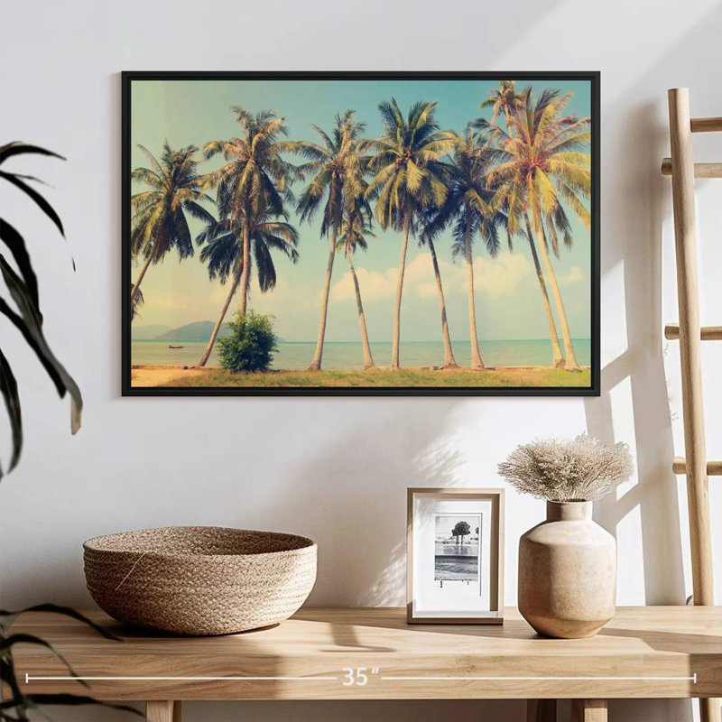 Retro Palm Trees, 25" X 17", Floating Frame Black
