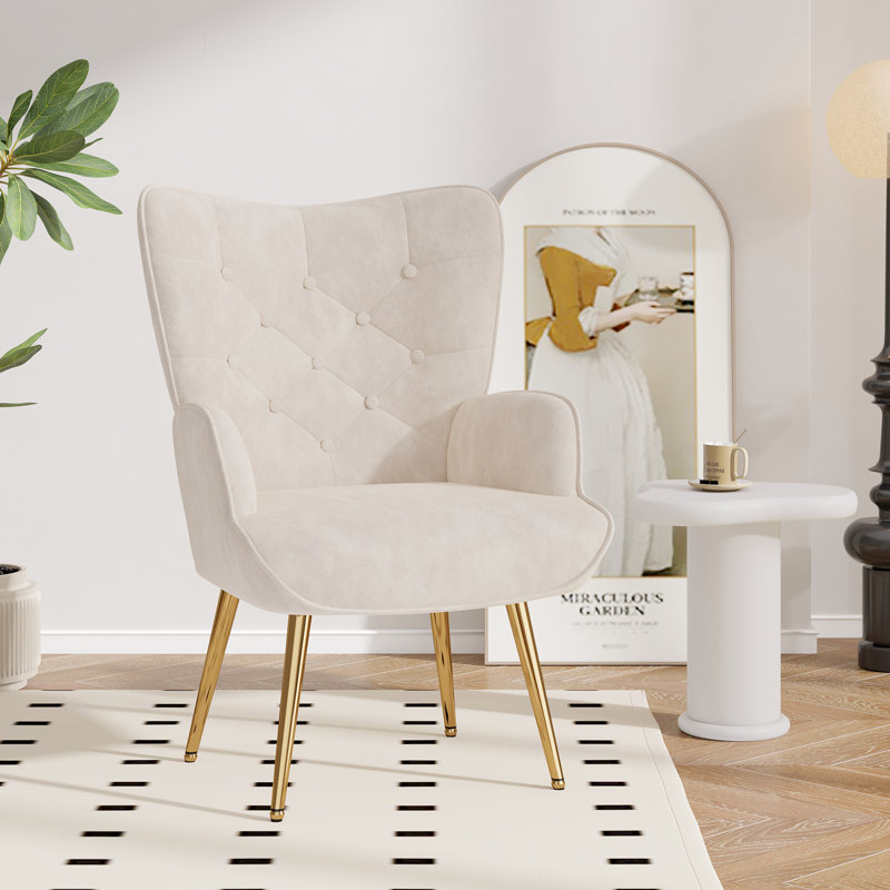 Fauteuil à oreilles Pureza, Velours beige