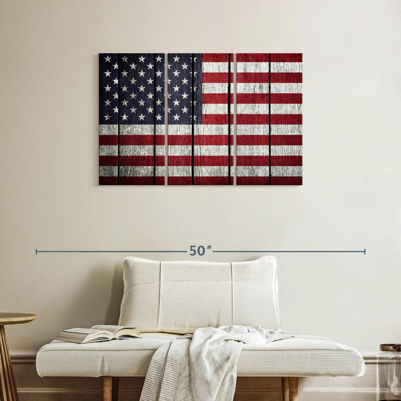 Drapeau américain Borges sur bois, H 24 po x l 38 po