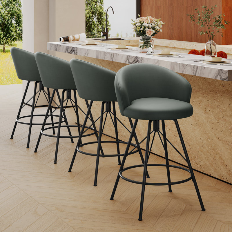Upholstered Counter Stool With Metal Frame, Gray, Counter Stool (24" Seat Height)