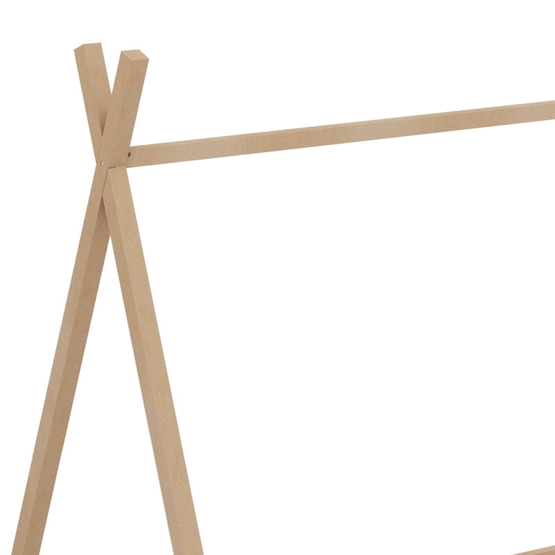 Twin Size Tent Shape Floor Bed Frame, Natural