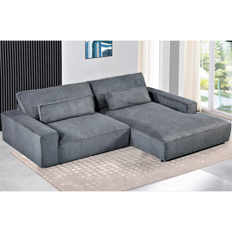 Canapé modulaire 2 pièces Gionatan, Velours côtelé gris foncé, Face à la droite