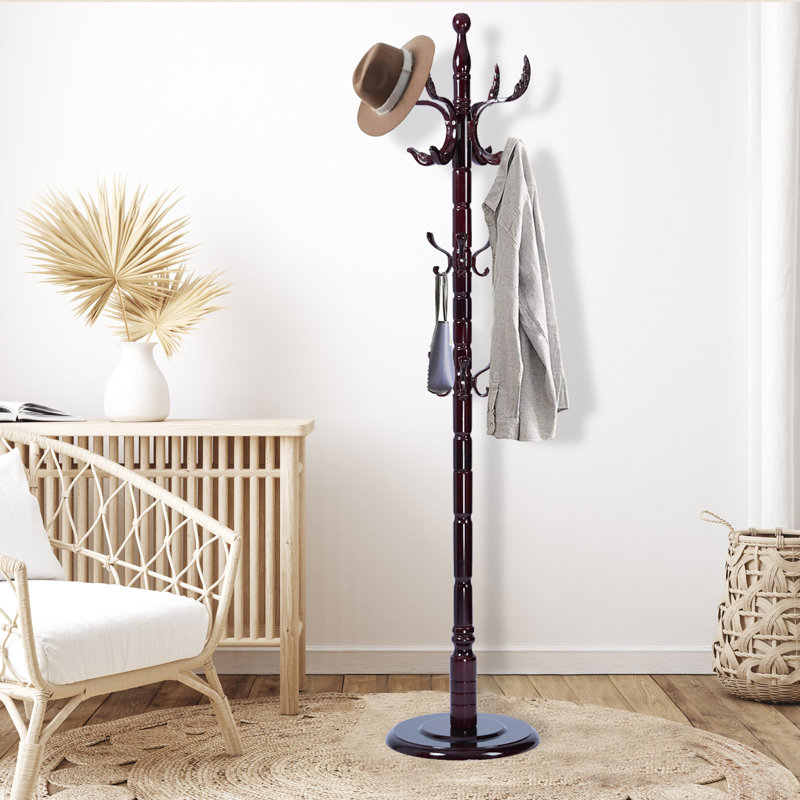 73" H Solid Wood Coat Rack With 14 Hooks – Freestanding Hall Tree For Entryway Or Bedroom, Royal Claw
