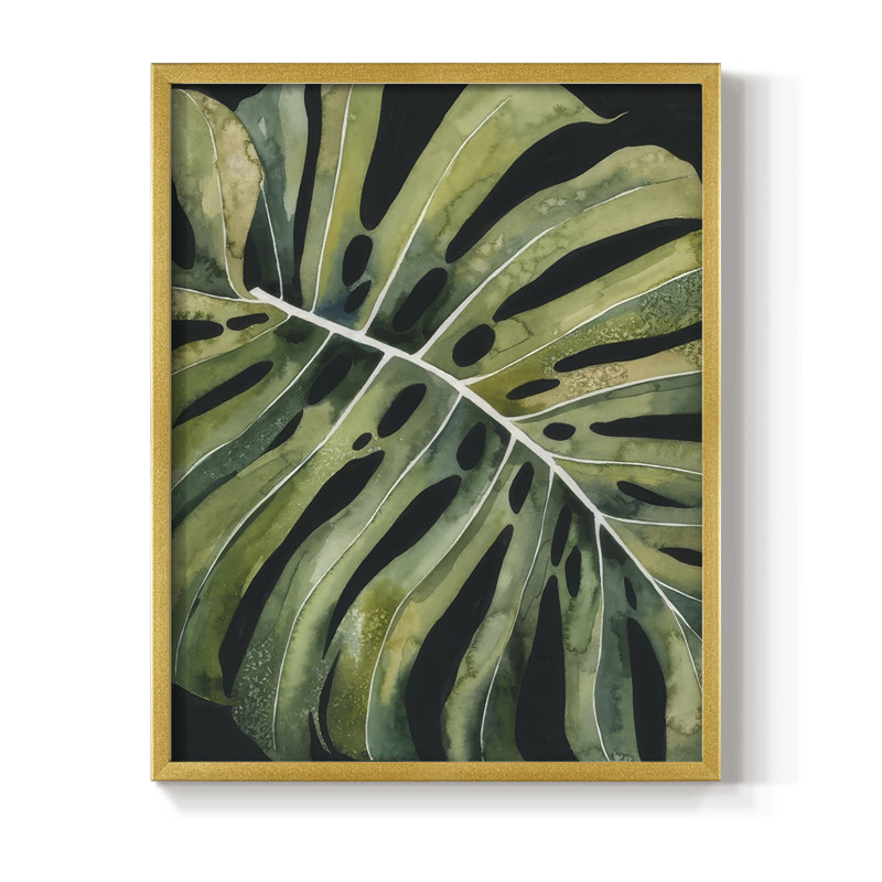 Nocturnal Monstera I, reproduction encadrée - bois massif, H 30 po x l 24 po, Doré