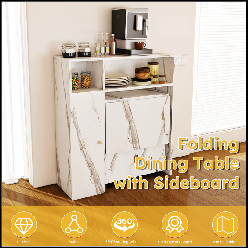 Multifunctional Folding Dining Table with Wall-Mounted Sideboard & Storage for Small Apartments