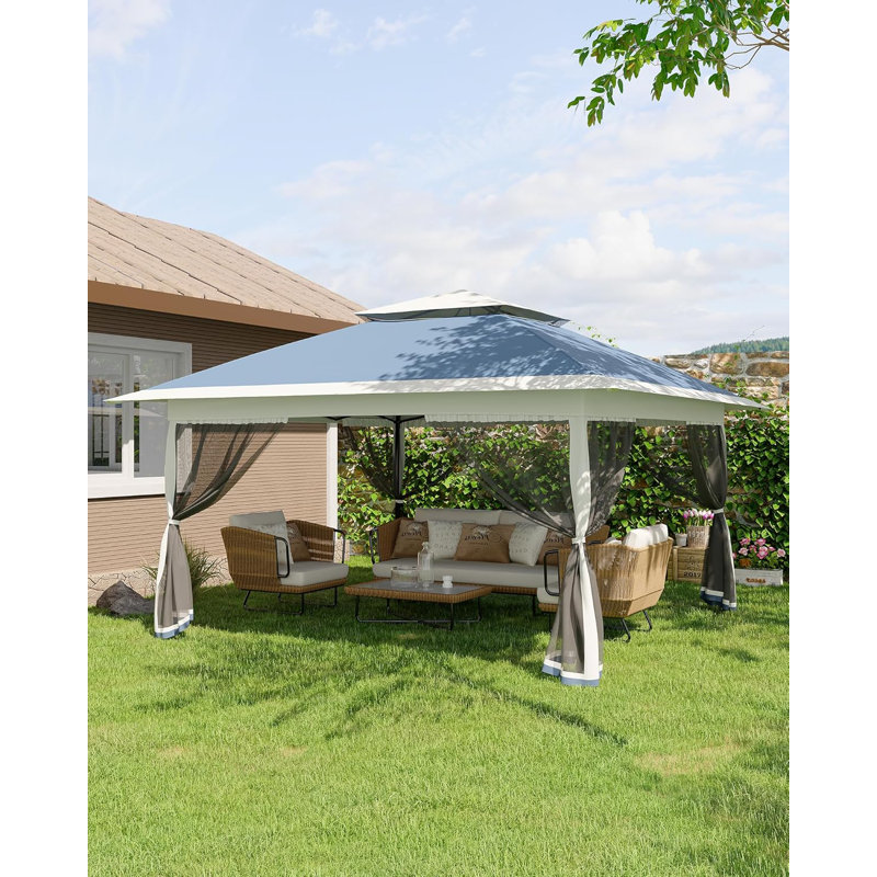 Canopy Tent, Steel Frame with Polyester Fabric, 12x12 ft, Pop-Up Gazebo with Mosquito Netting and Adjustable Height, Outdoor Backyard Parties and BBQs