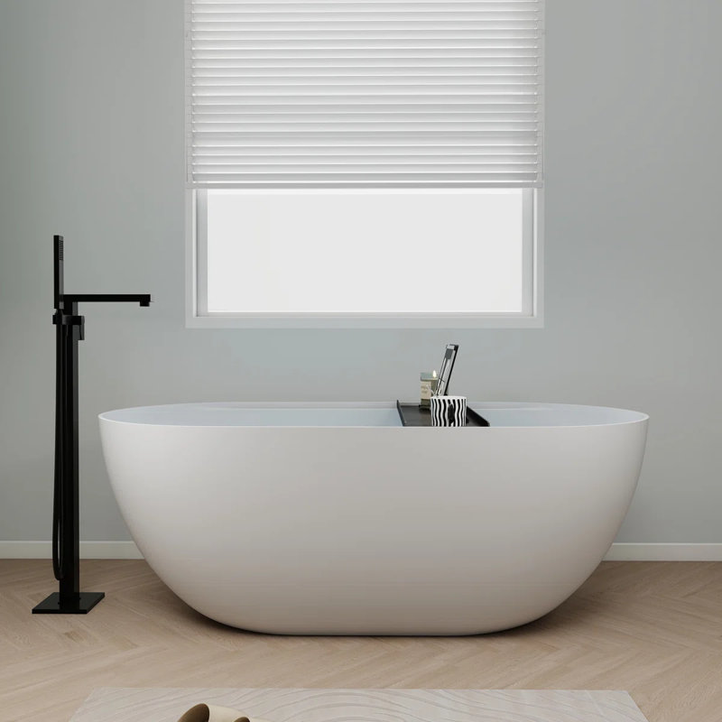 59'' Freestanding Soaking Solid Surface Bathtub In White, White