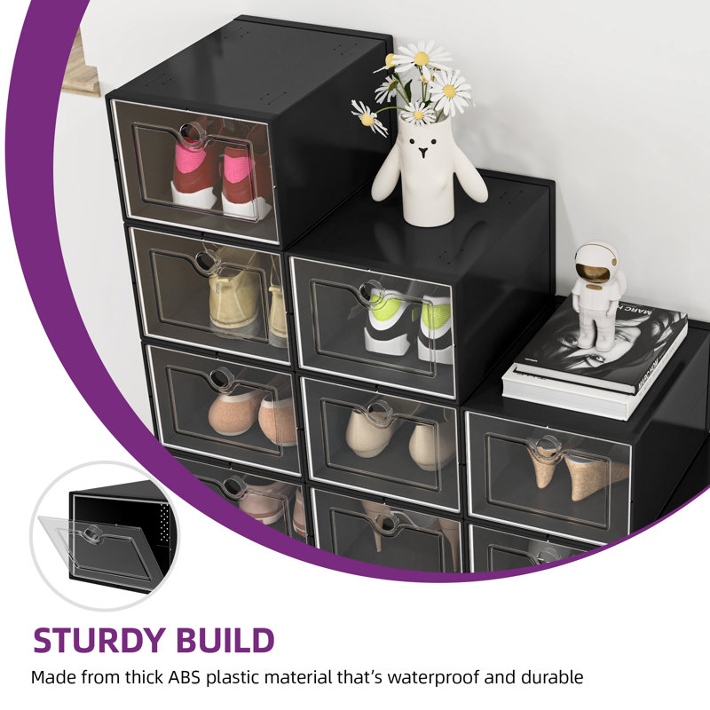 Medium Size Shoe Storage Boxes(Set of 18), Black