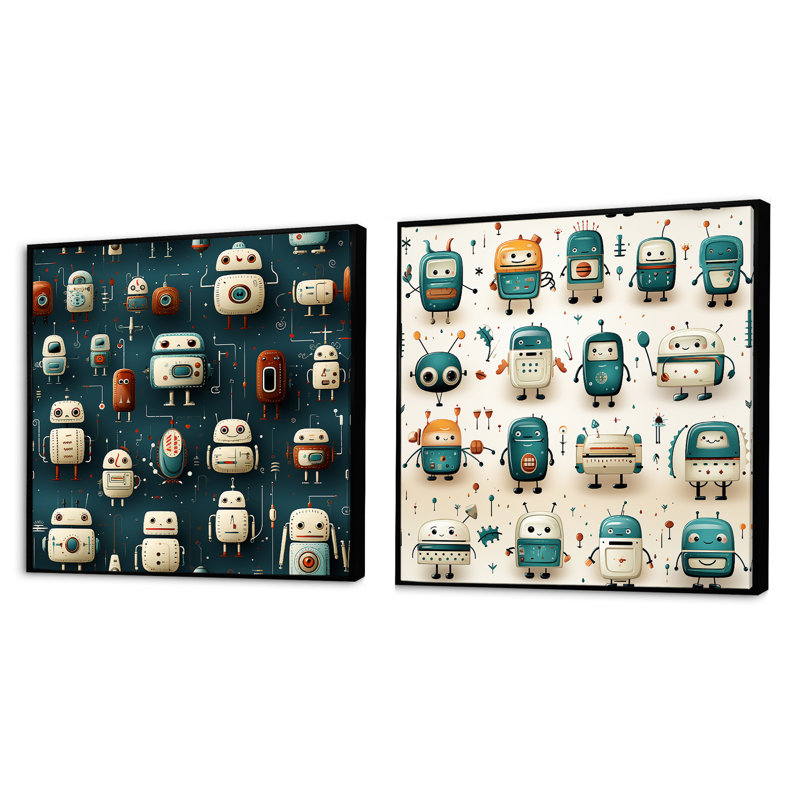Robot Robot For Teens Betroom - Ensemble de 2 collages fantastiques, Cadre flottant noir, H 16 po x l 33 po