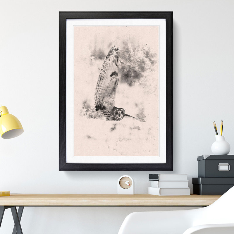 Owl in Flight - Picture Frame Painting Print, 33cm H x 24cm W x 2cm D, Black Framed
