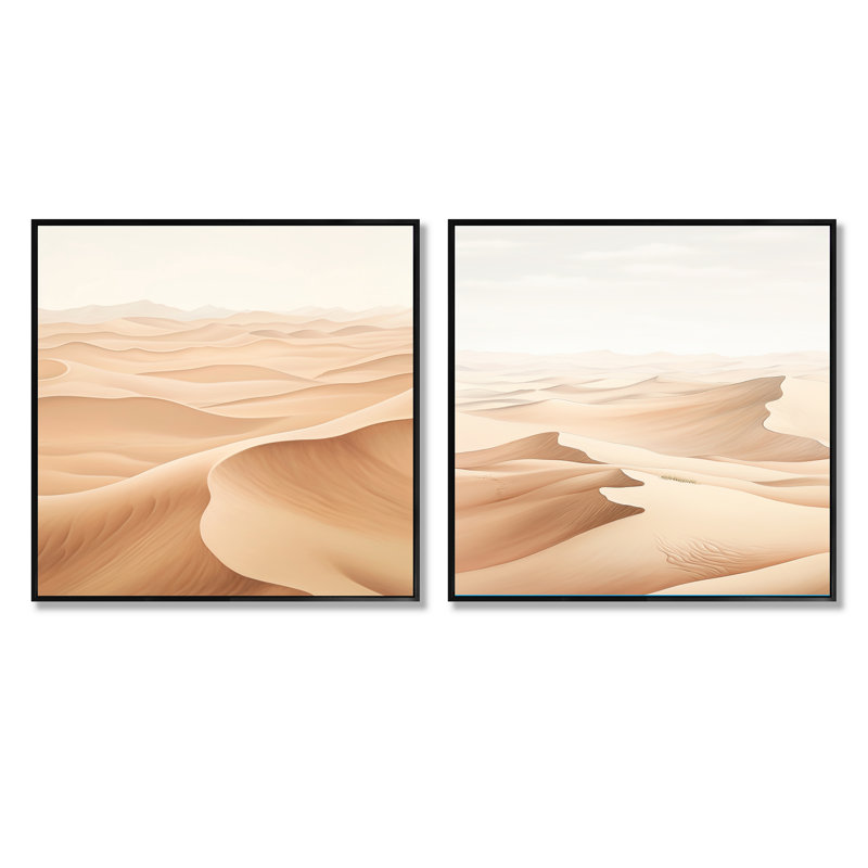 «Desert Sands Of Slumber Dreams» - Ensemble de 2 collages carrés à formes abstraites, Cadre flottant noir, H 16 po x l 33 po