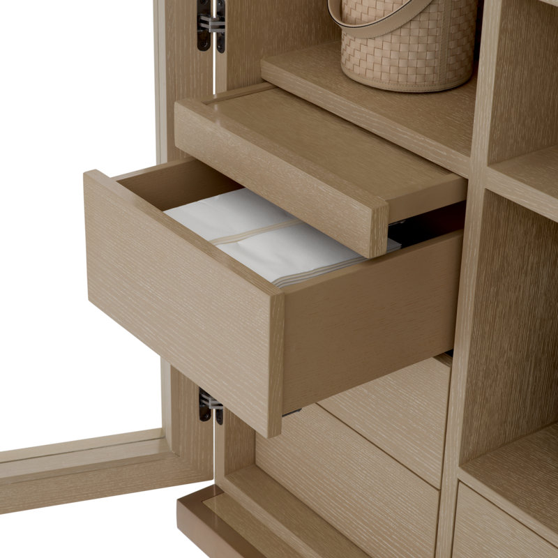 Connaught Solid Wood Bar Cabinet, Washed Oak/Brushed Brass