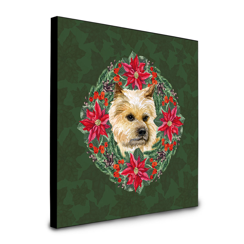 Panneau mural d’art à couronne poinsetta Fabrienne, Cairn terrier