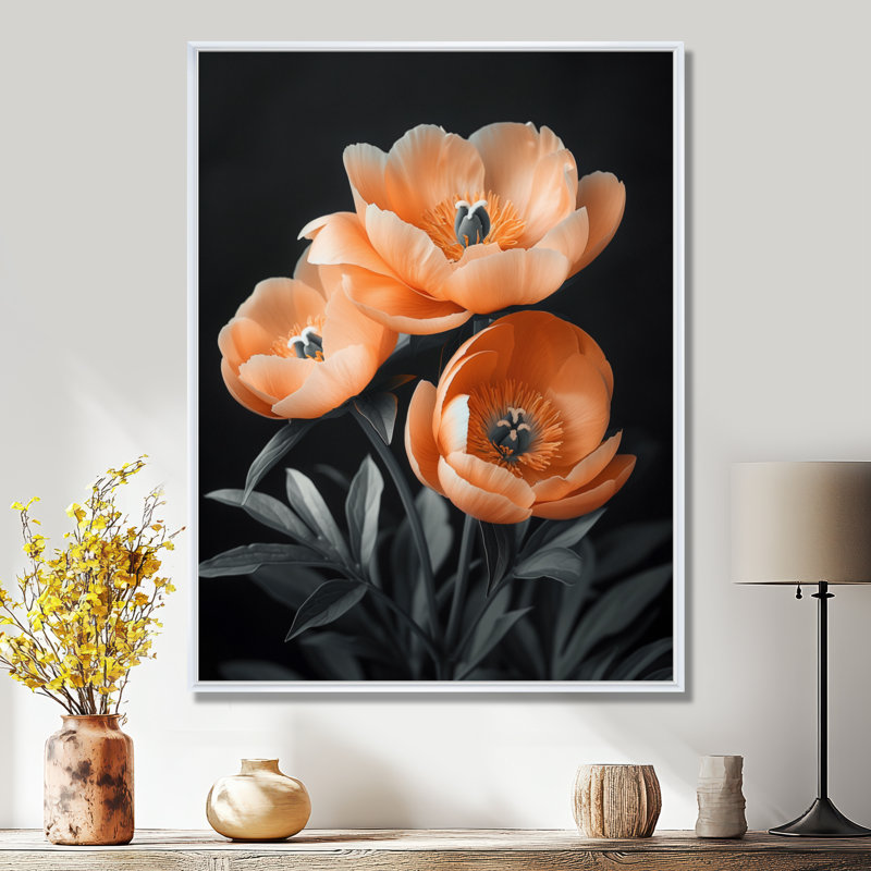 Décoration murale Gatling - pivoines, Cadre blanc, H 30 po x l 40 po