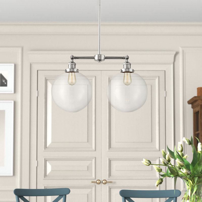 Luminaire suspendu pour îlot de cuisine à 2 lumières Oliver, Transparent, Chrome poli