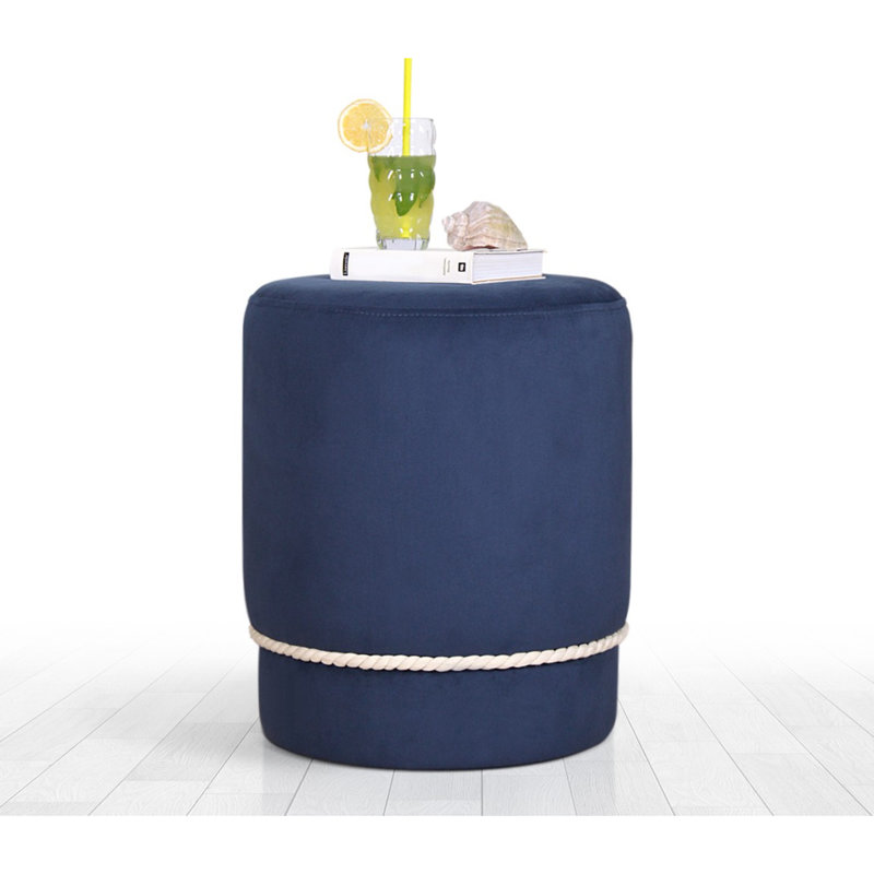 Upholstered Pouf, Blue Cotton Blend