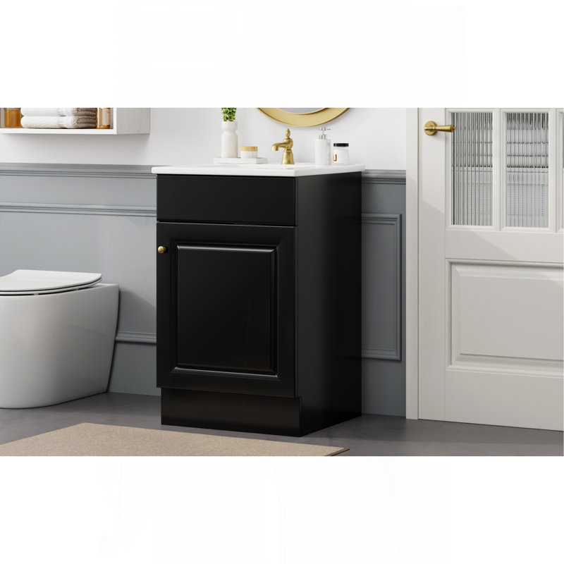 Meuble-lavabo de 20 po avec lavabo, meuble-lavabo avec tablette de porte et tablette réglable, noir, Noir