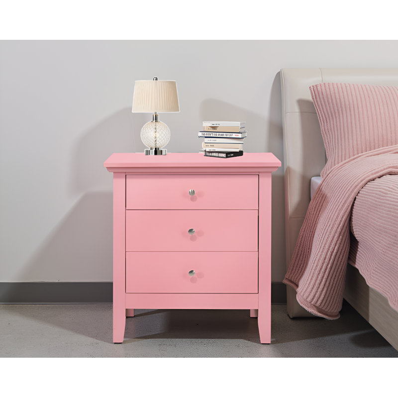 Lausanne Pink 3 Drawers Nightstand, Pink