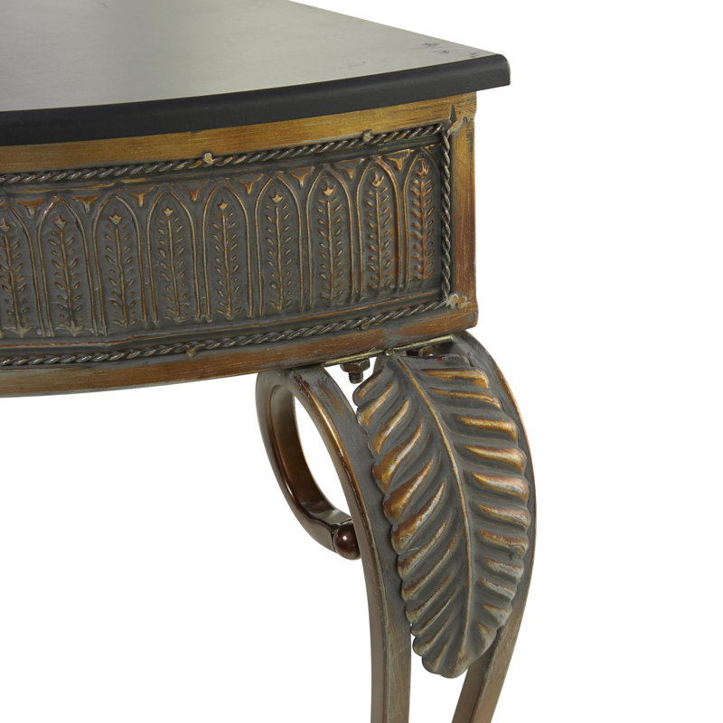 Gold Metal Demilune Console Table with Ornate Scroll Legs