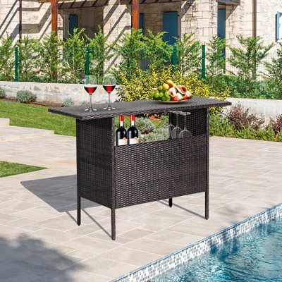 Rattan Bar Table by Costway