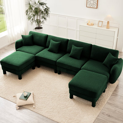 Boucle Fabric U Shape 4 Sectional With Distinctive Armrest Accents, 2 Movable Ottomans And Cozy Seating Arrangement For Small Gatherings Elegant Fringes, Upholstery Stitching Longevity