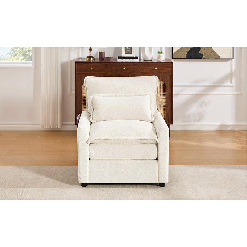 Fauteuil d'appoint rembourré moelleux de 31,9 po avec coussin double et poches de rangement latérales Modern, Beige