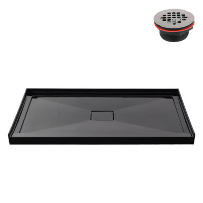 Base de douche 60 po x 36 po Alcove en acrylique noir brillant avec bonde centrale, bonde incluse