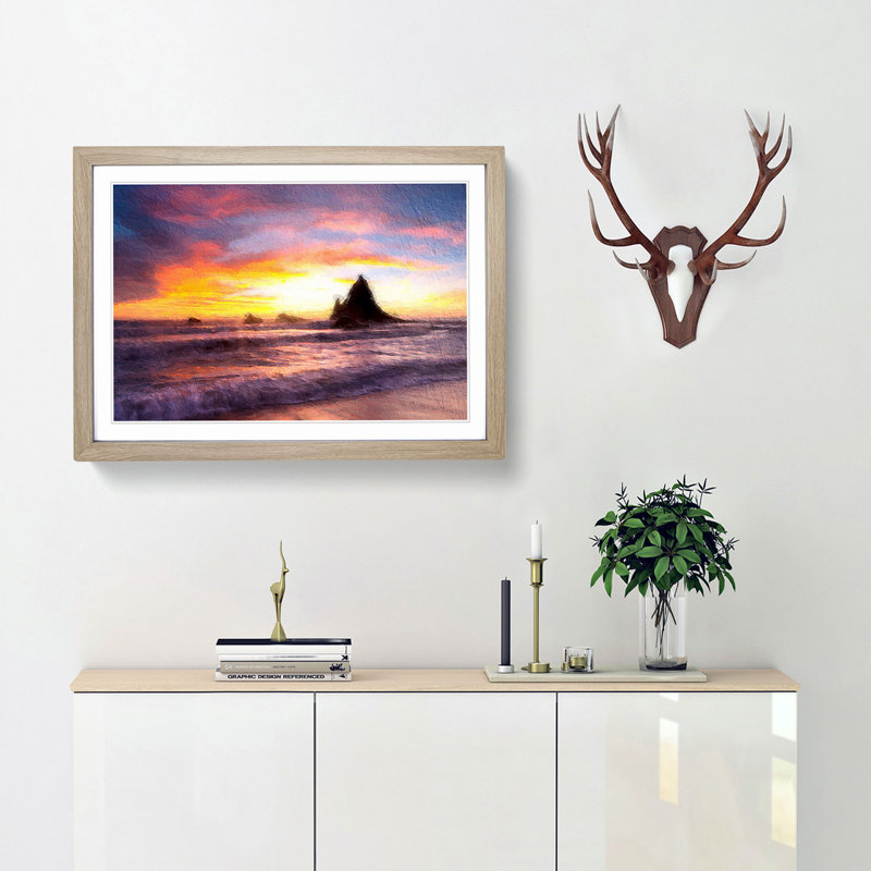 Martins Beach - Picture Frame Painting Print, 36cm H x 48cm W x 2cm D, Oak Framed
