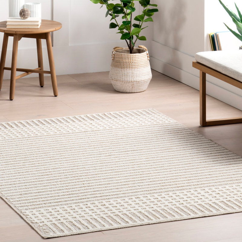 Yulia Geometric Bands Machine Washable Area Rug, Rectangle 10' x 14'