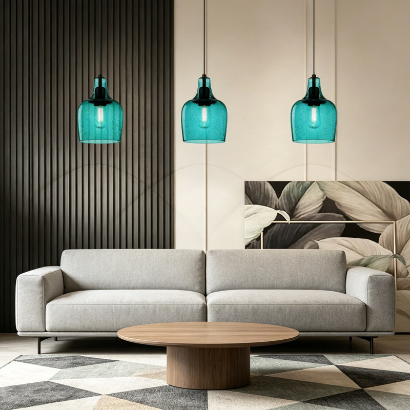 Ensemble de 3 luminaires suspendus en verre vert ensemencé, mini luminaire suspendu de 6,1 pouces pour îlot de cuisine, table de salle à manger, évier et chambre à coucher