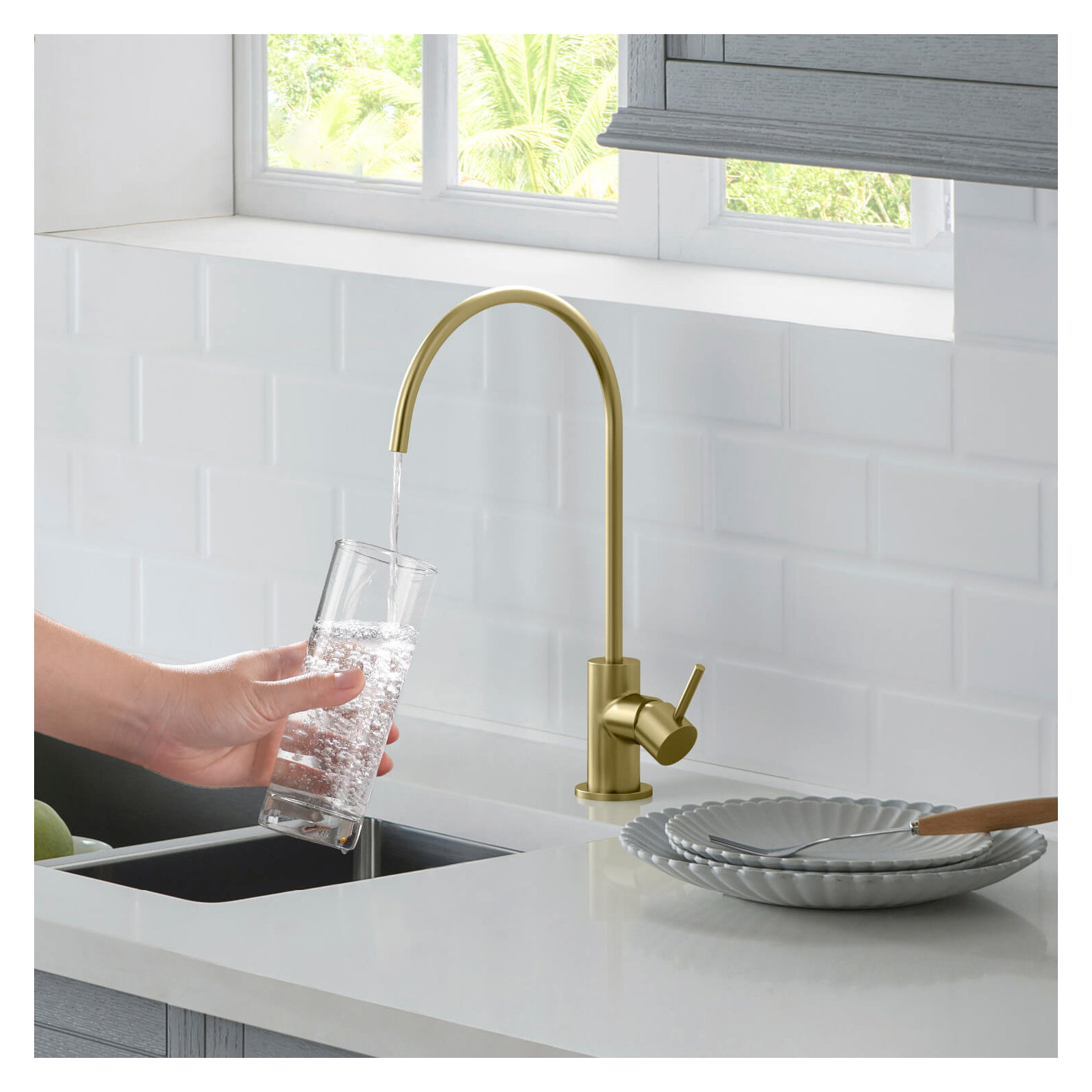 Circular Cold Water Dispensers, Brushed Gold